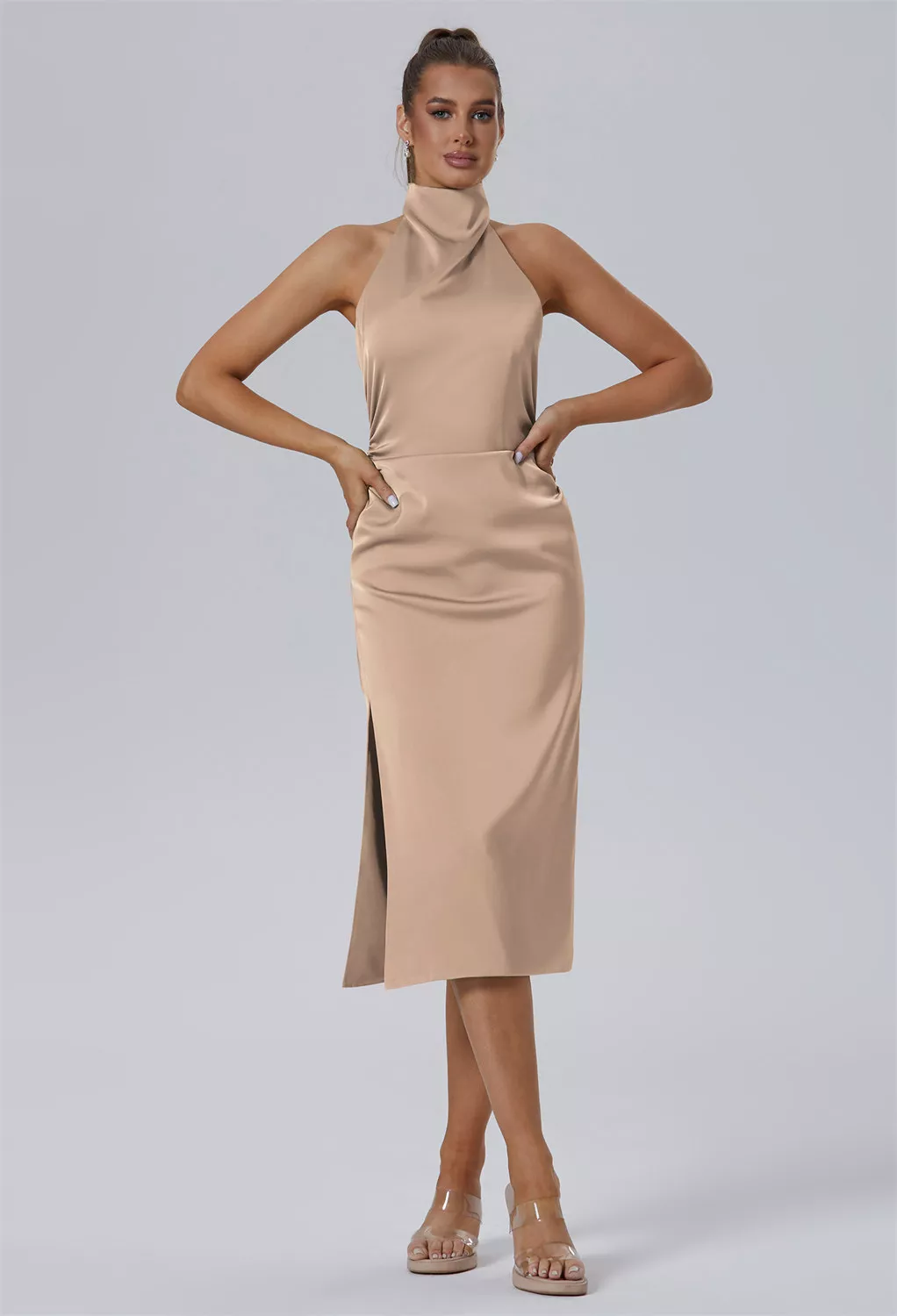 AW Cyclone Taupe  Cocktail Wedding Guest Dresses